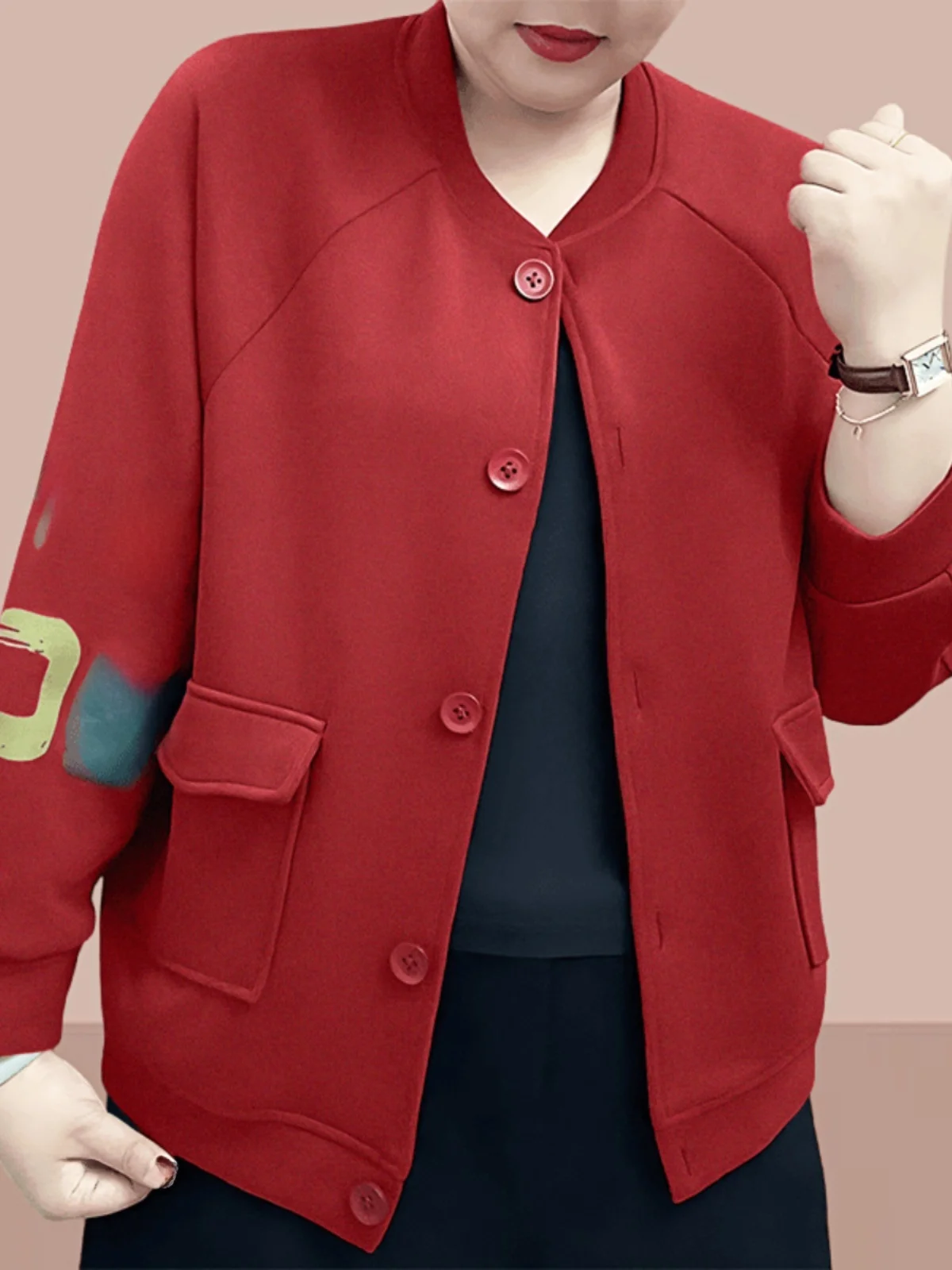 

Spring Autumn Women's Short Jacket 2026 New plus Size Loose Slimming Baseball Style Casual Stand Collar Top Polyester Cotton ...