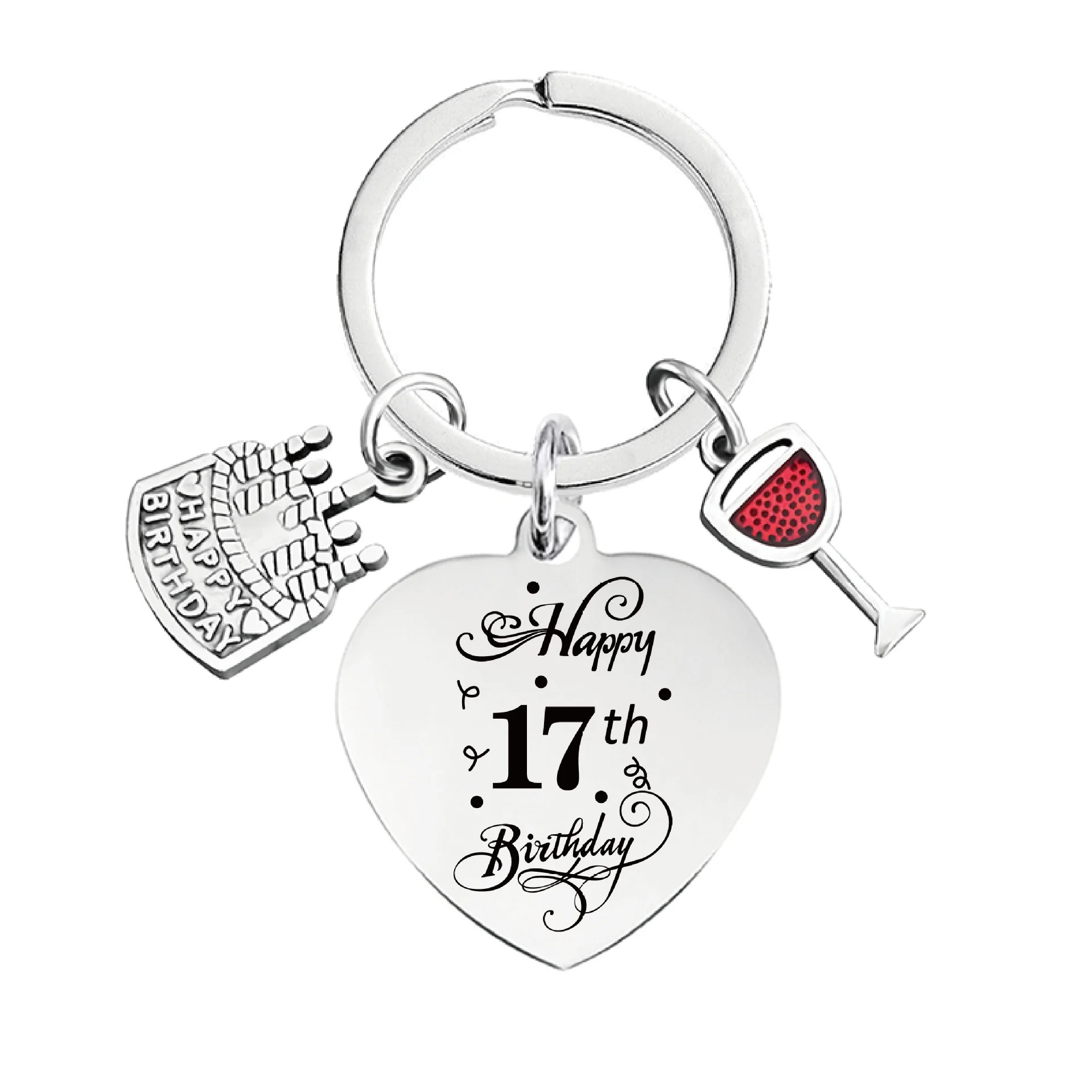 Customized Stainless Steel Keychain  Cute Birthday  Cake Glass Keyring DIY Jewelry Gifts Wholesale