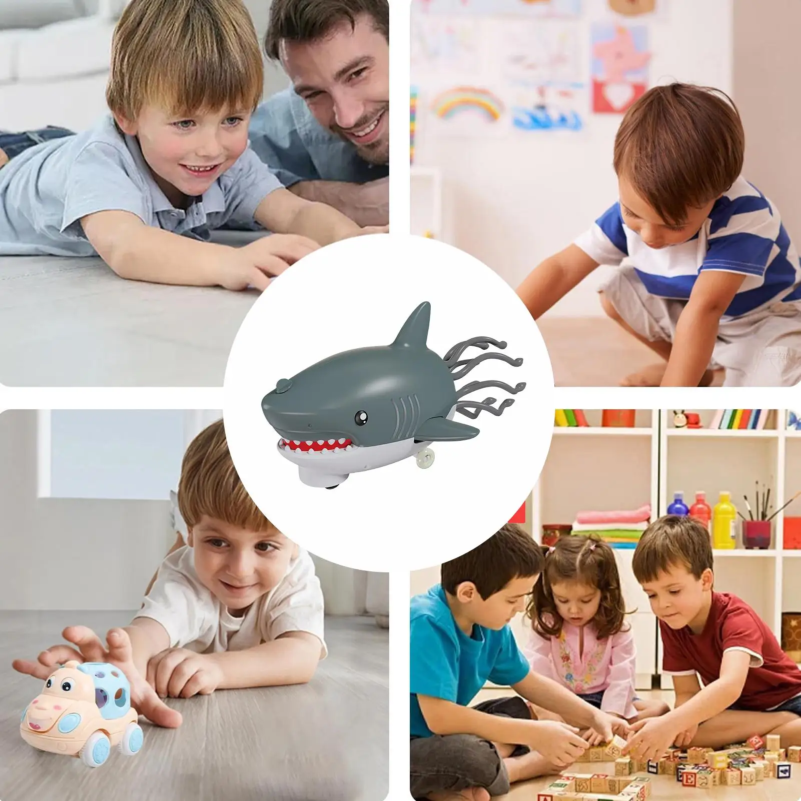Musical Shark Toy Shark Shape Light Up Proof Doll Animal Soother Toy For Family Kids Boy Party Indoor Kindergarten Home Birthday