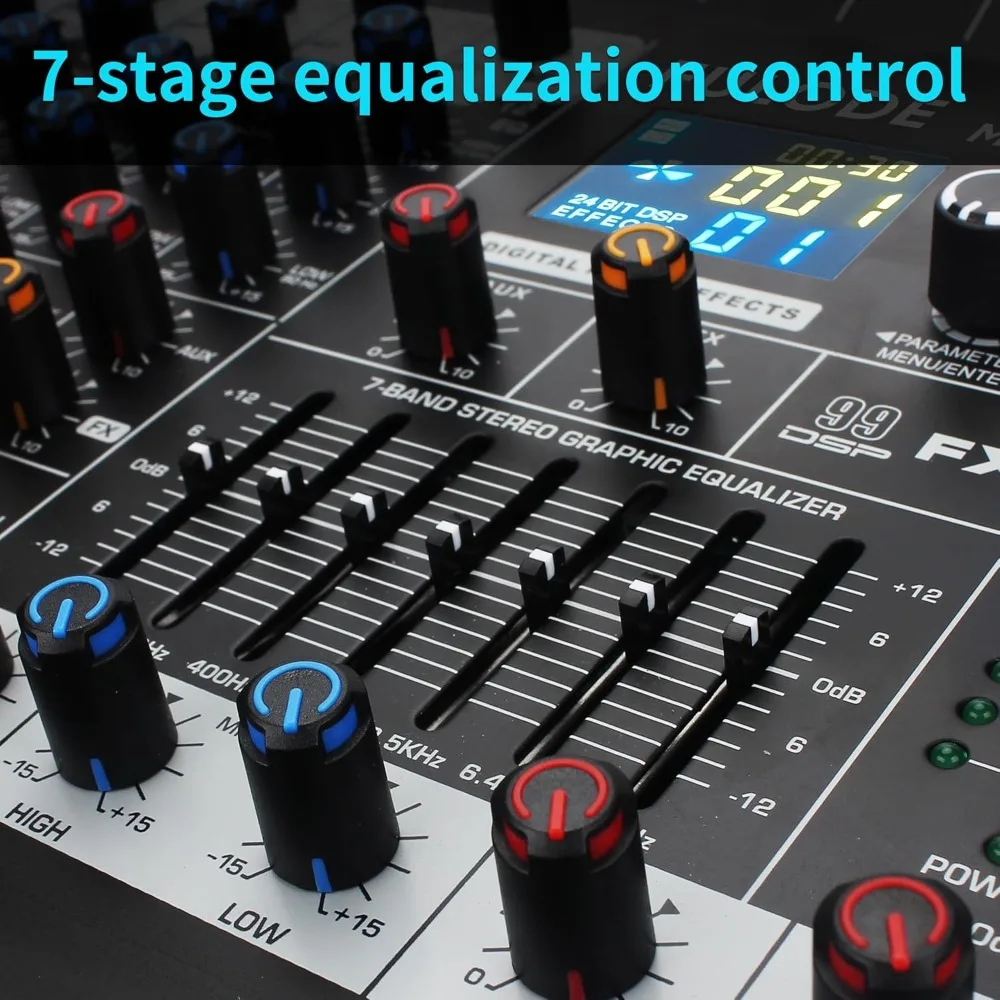 12-Channel Bluetooth Studio Audio Mixer 99 Bit DSP Digital Processor w/USB MP3 for PC Recording Input, RCA