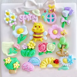 10Pcs New Mini Cute Bee, Flower Spring Series Cartoon Flat Back Resin Scrapbooking DIY Jewelry Craft Decoration Accessories