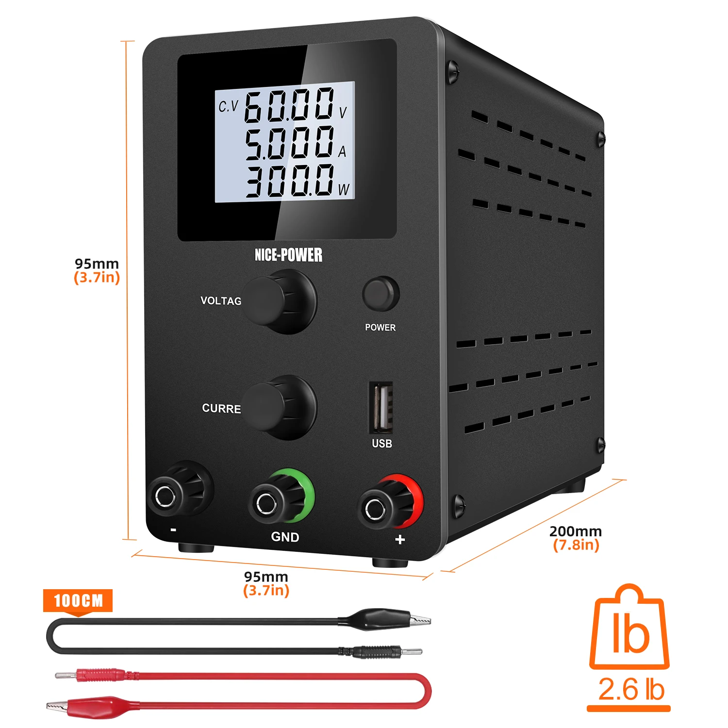 Nice-power LCD 60V 5A Switching Lab DC Adjustable Power Supply Laboratory Precision 4 Digital Regulated USB Diy Bench Source