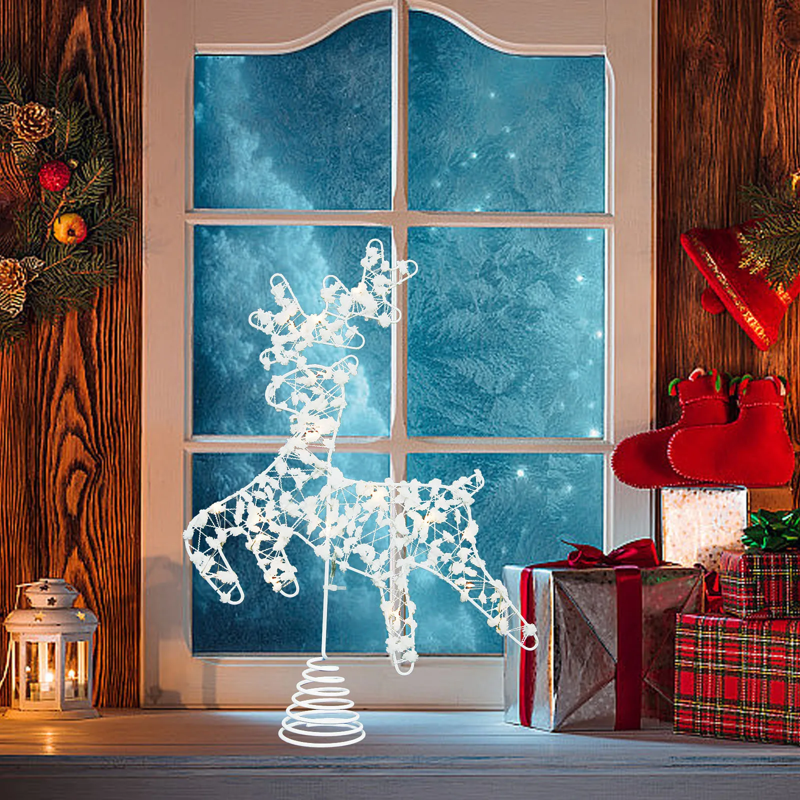 

LED Christmas Tree Elk Topper Decorative Xmas Tree Ornament Hollow Elk Treetop Decor for Home Office Party Christmas Decorations