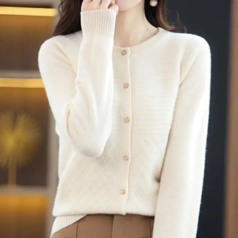 Knitting Cardigan Coat Ladies Autumn Winter O-neck Korean All-matchSolid Color Sweater Fashion Women Clothing Long Sleeve Tops