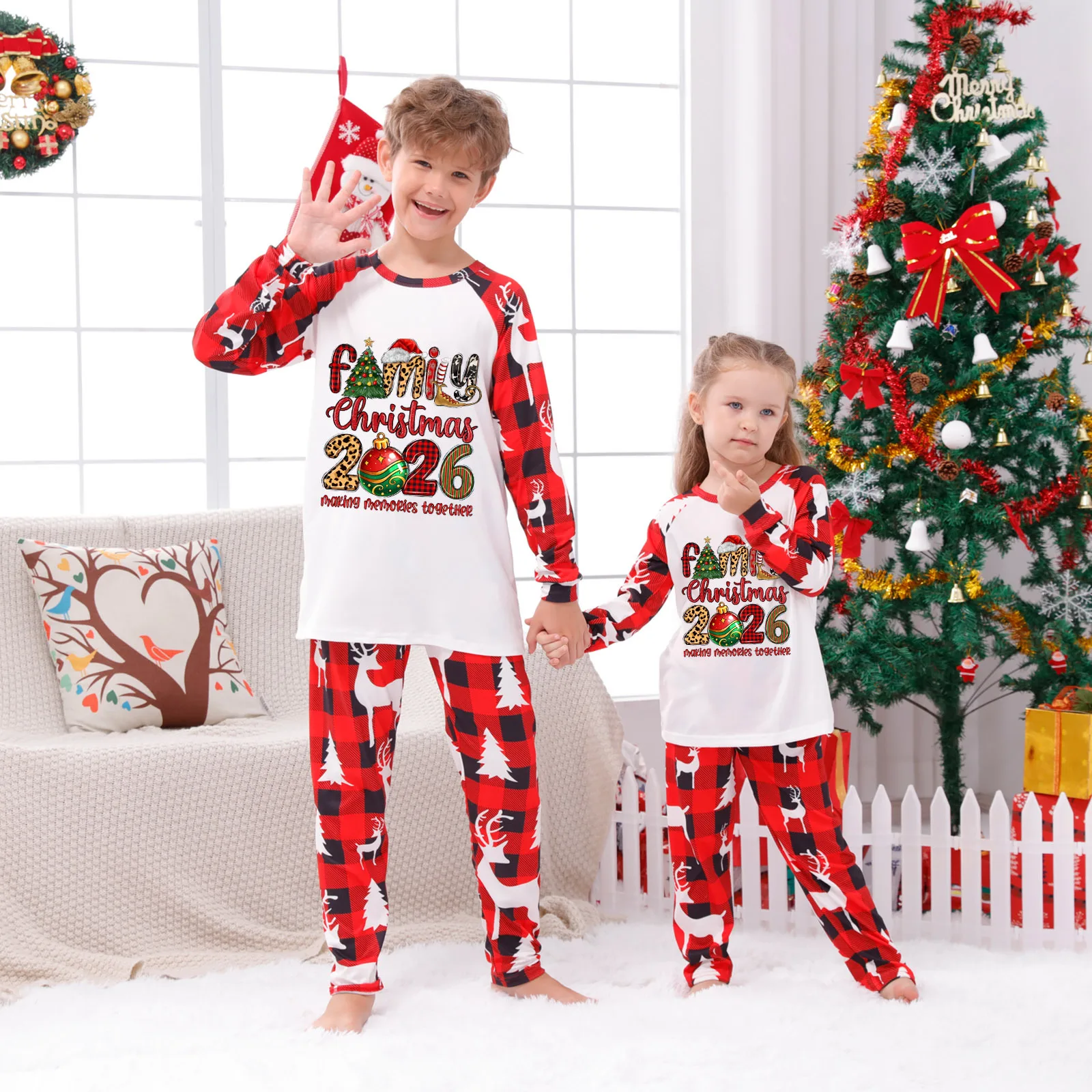 Christmas Pajamas Family Matching Clothes Set 2026 Father Mother And Daughter Son Kids Xmas Outfit Baby Girl Rompers Pyjamas