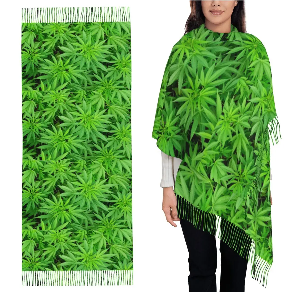 

Marijuana Cannabis Weed Pot Plants шарф с кисточками женские мягкие теплые шали и накидки большая осенне-зимняя шаль
