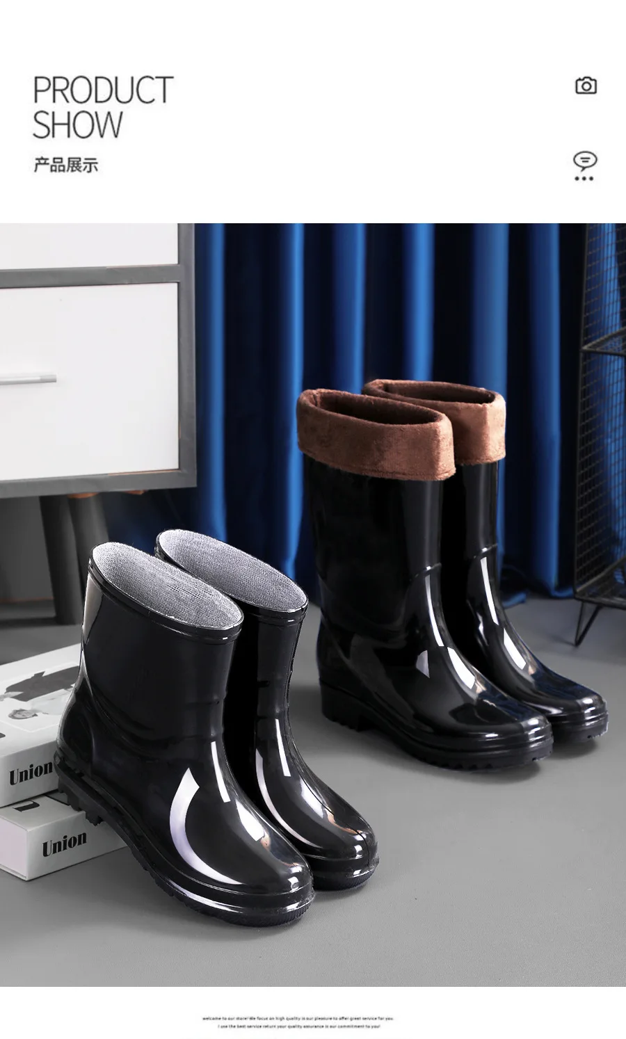 Hohe Regenschuhe für Herren Lange Gummistiefel Wasserdicht Outdoor Rutschfest Samt Warm Wasserschuhe Kälteschutz – Detail 19