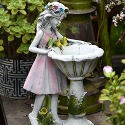 Flower Fairy Statue Solar Light Ornament Outdoor Courtyard Garden Decoration Resin Angel Figure Sculpture Micro Landscape Decor