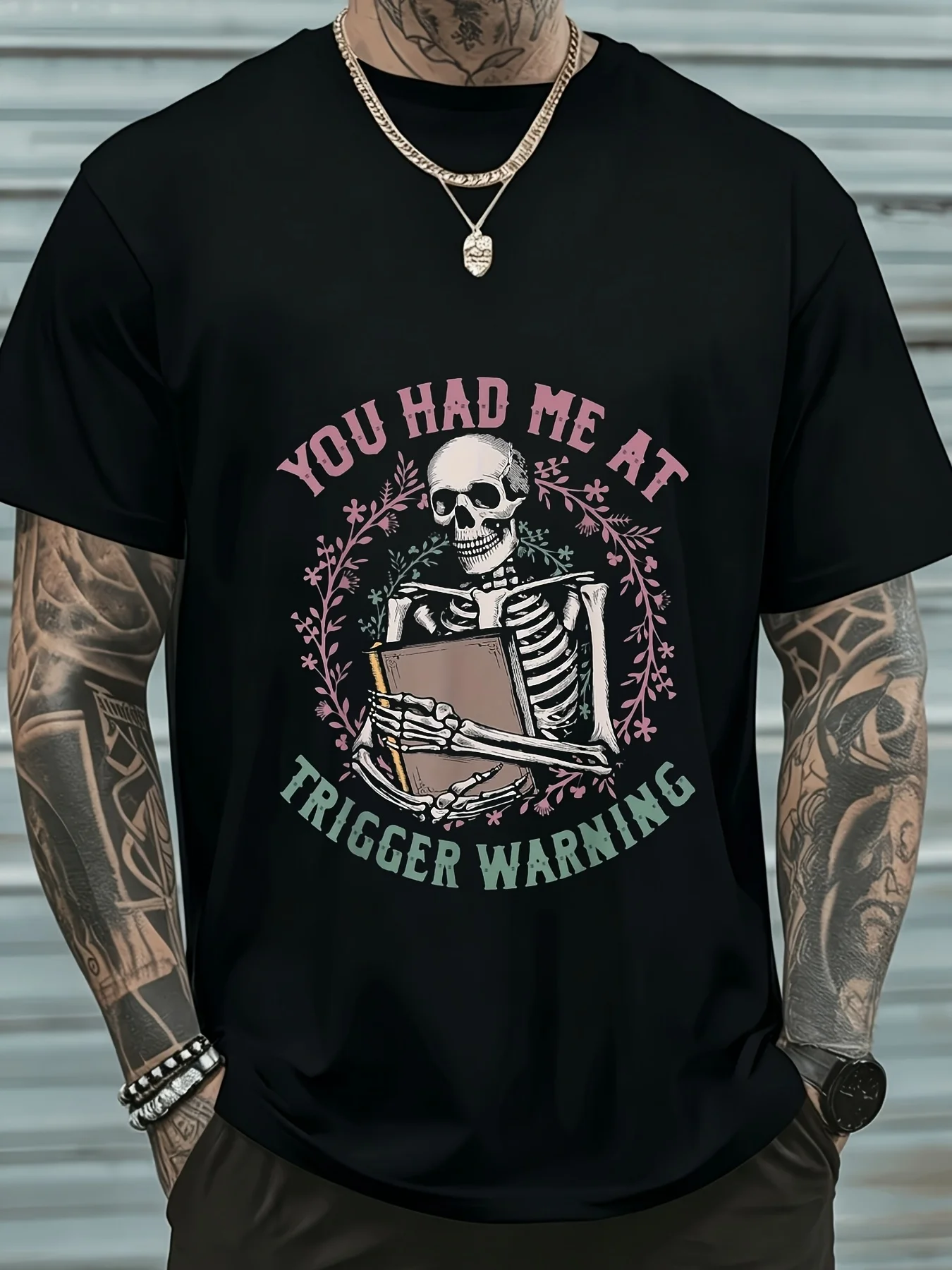 Dark Romanticism Begins with Warning Slogans Size 3Plus Retro Casual Round Neck Printed T-Shirt Unisex Plus Size
