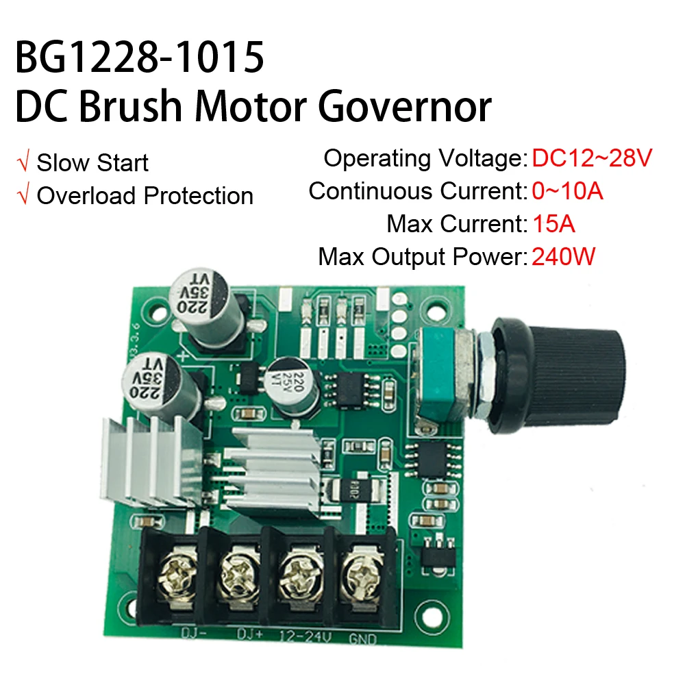 

12V - 28V 24V 15A 240W DC Brushed Motor PWM Speed Controller PWM 0~100% Adjustable Drive Module Governor LED Dimming Regulator