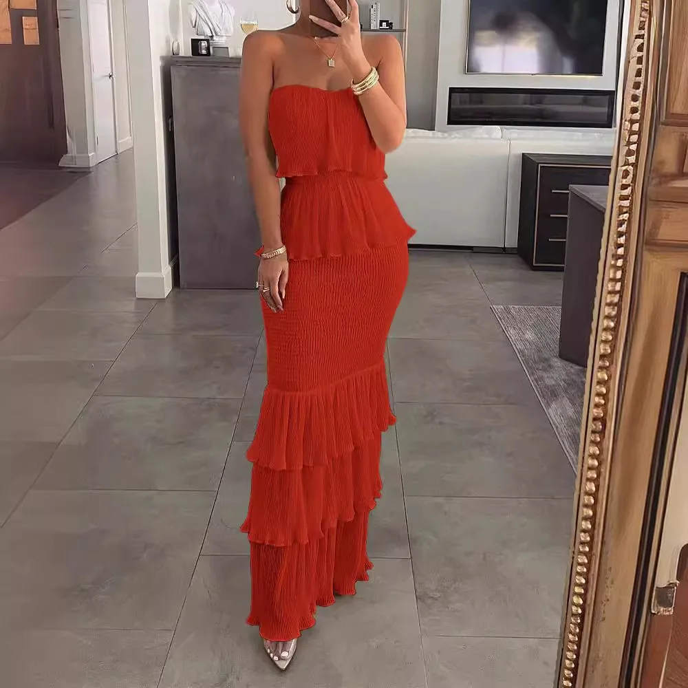 Women Chic Tassel Spaghetti Strap Long Dress Sexy Hollow Out High Waist Bodycon Vestidos Female Vacation Beach Party Robe