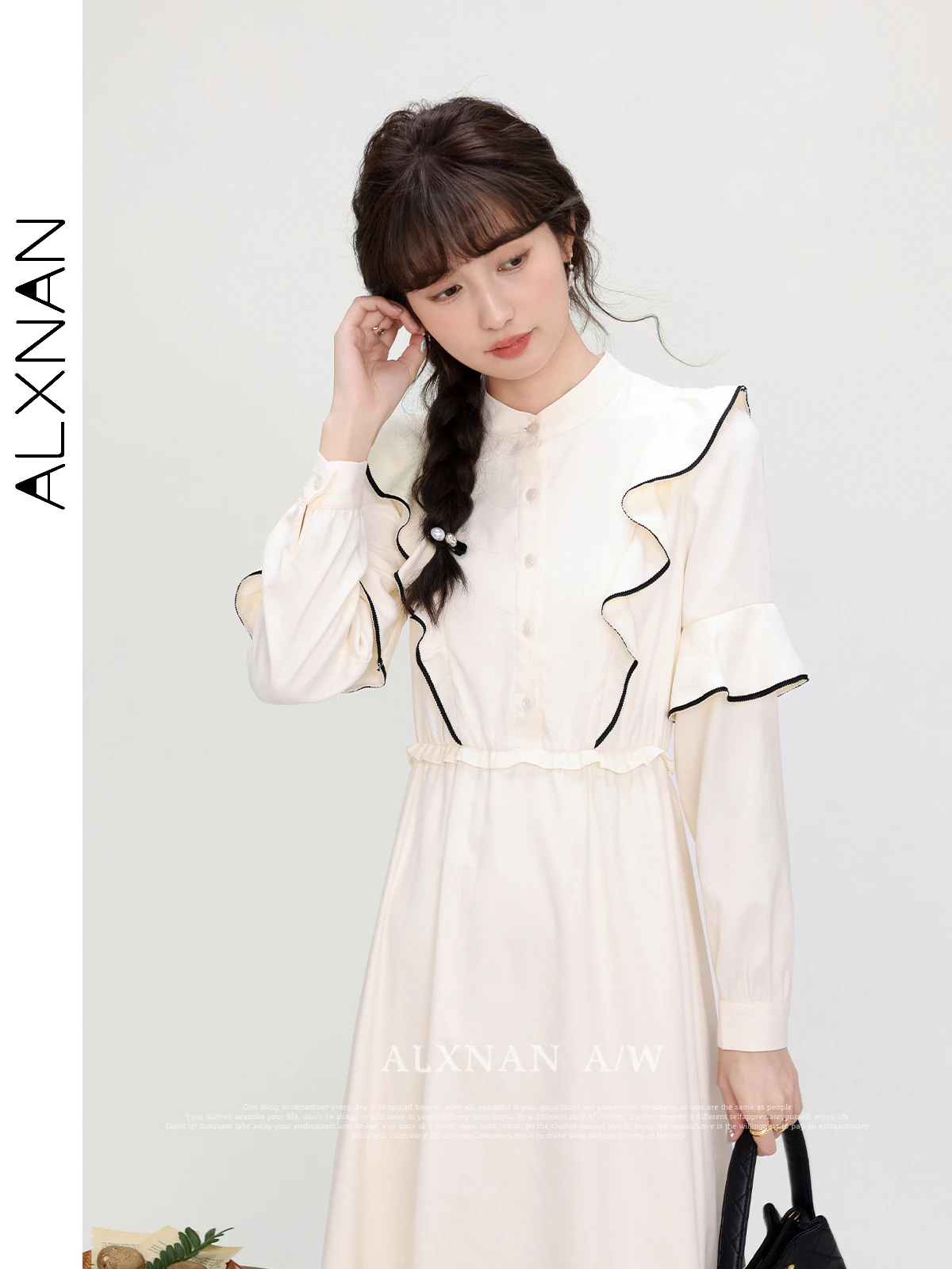 

ALXNAN Gentle Dresses for Women Autumn 2024 New Midi A-Line Intellectual Elegance Long-sleeve Fairy Female Daily Dress LXN31781