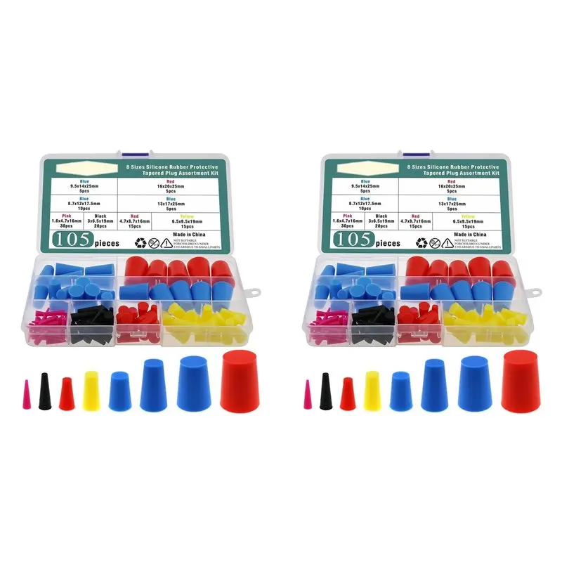 A93E-210Pcs High Temperature Silicone Protection Plug Set 8 Sizes Colorful Tapered Silicone Plugs For Powder Coating