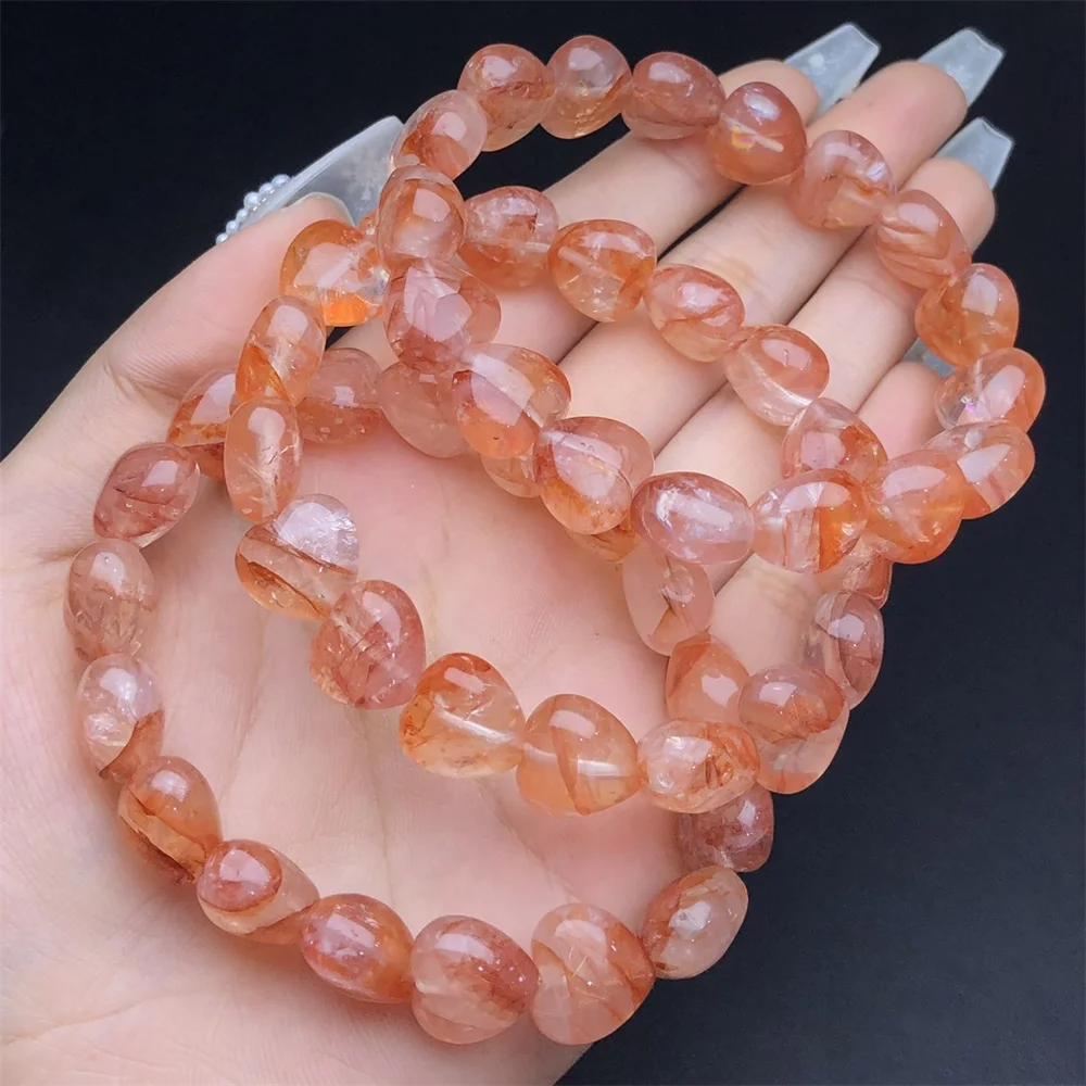 1 Pc Fengbaowu Natural Red Fire Quartz Hematoid Quartz Heart Bracelet Crystal Reiki Healing Stone Fashion Jewelry Gift For Women