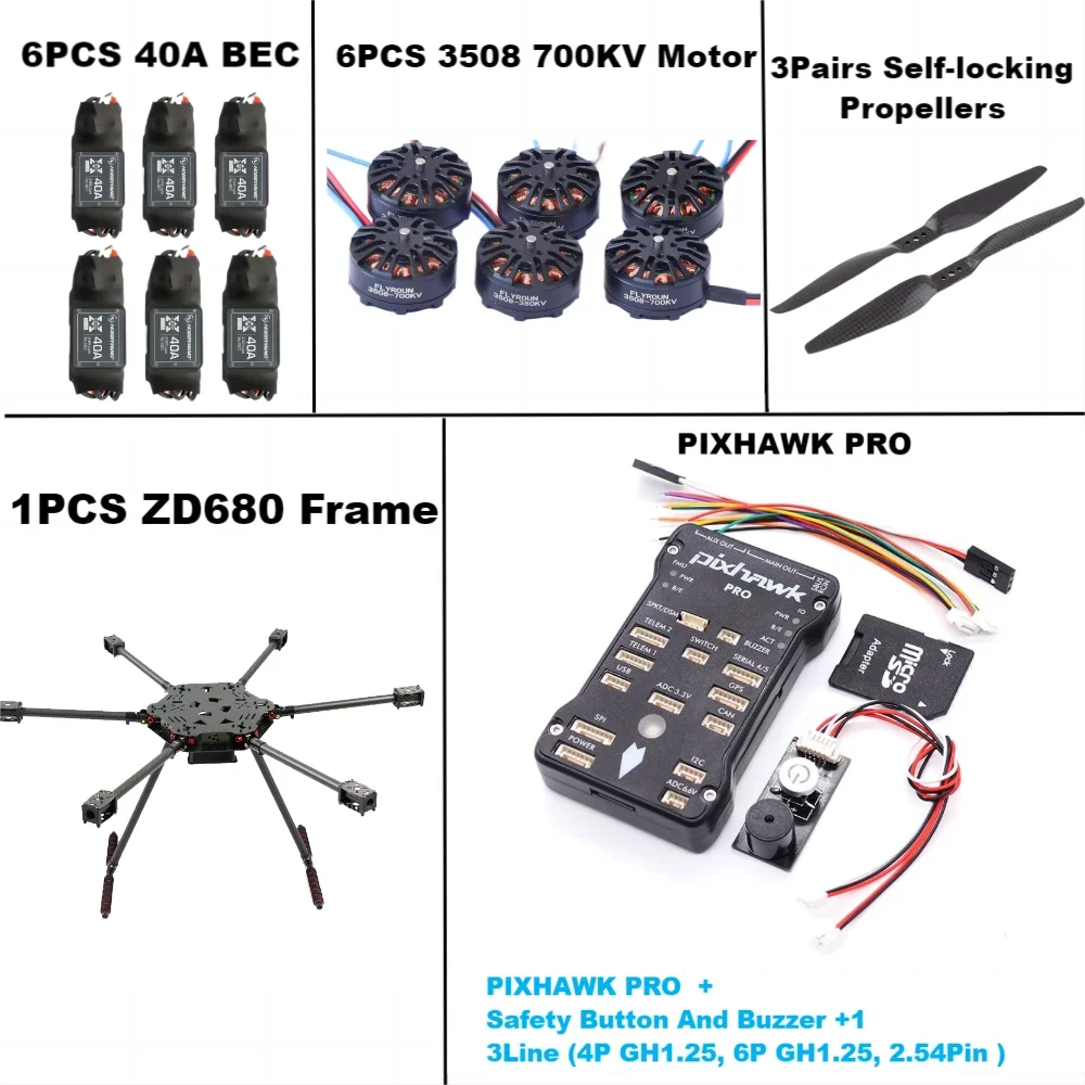 

ZD680 PRO M8N Full Carbon Fiber Hexa-Rotor Foldable Arm Hexacopter Frame Kit PIXHAWK with Unflodable Landing Gear