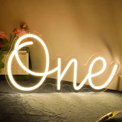 Numero Led Neon Sign 'One' per Baby 1th Birthday Party Decor, insegne luminose alimentate tramite USB dimmerabili per la decorazione di arte della parete del Bar di casa