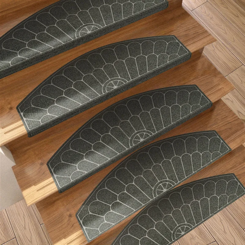 

14 PCS European Embossed Household Solid Wood Spiral Staircase Step Pad Anti Slip Adhesive TPR Self-adhesive Step Floor Pad