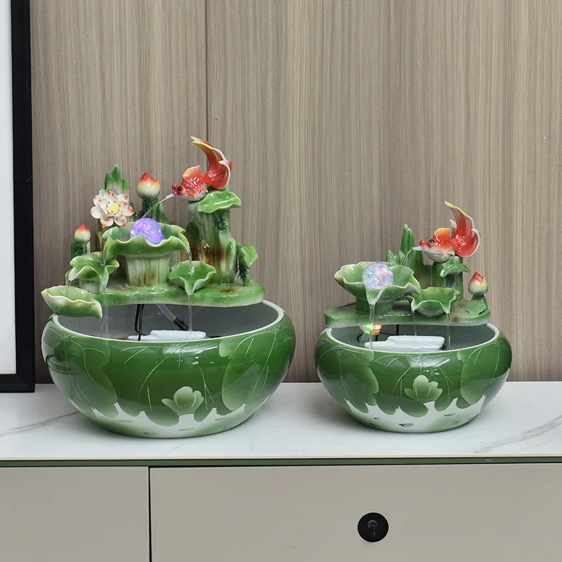 HYS ceramic fountain lotus flowing water ornament circulating water office desktop feng shui wheel fish tank bonsai humidifier