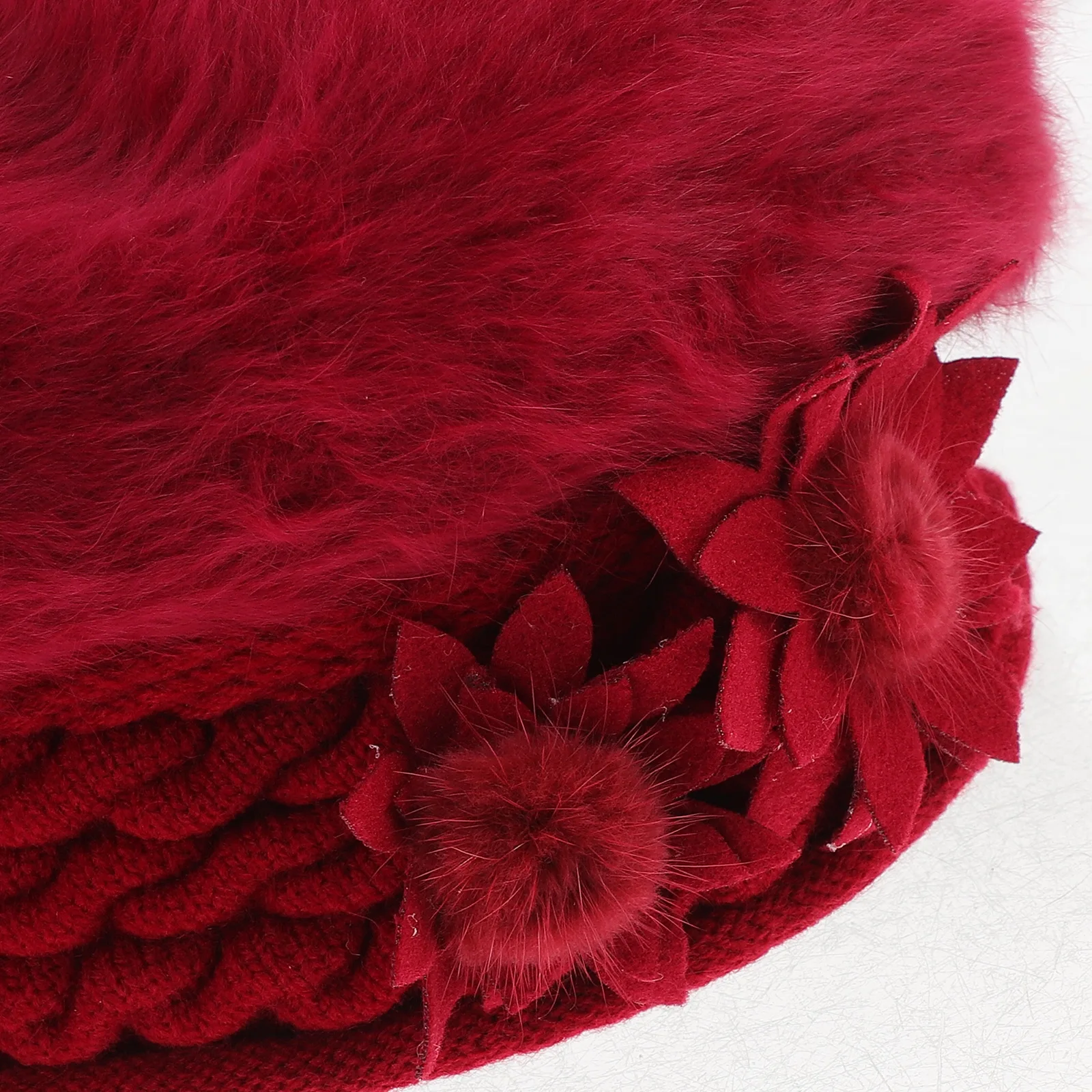 

Winter Warm Protection Hat Knitted Wool Cap Outdoor Beret Elegant Side Flower Durable Stretchy Gifts Knitted Cap Mom