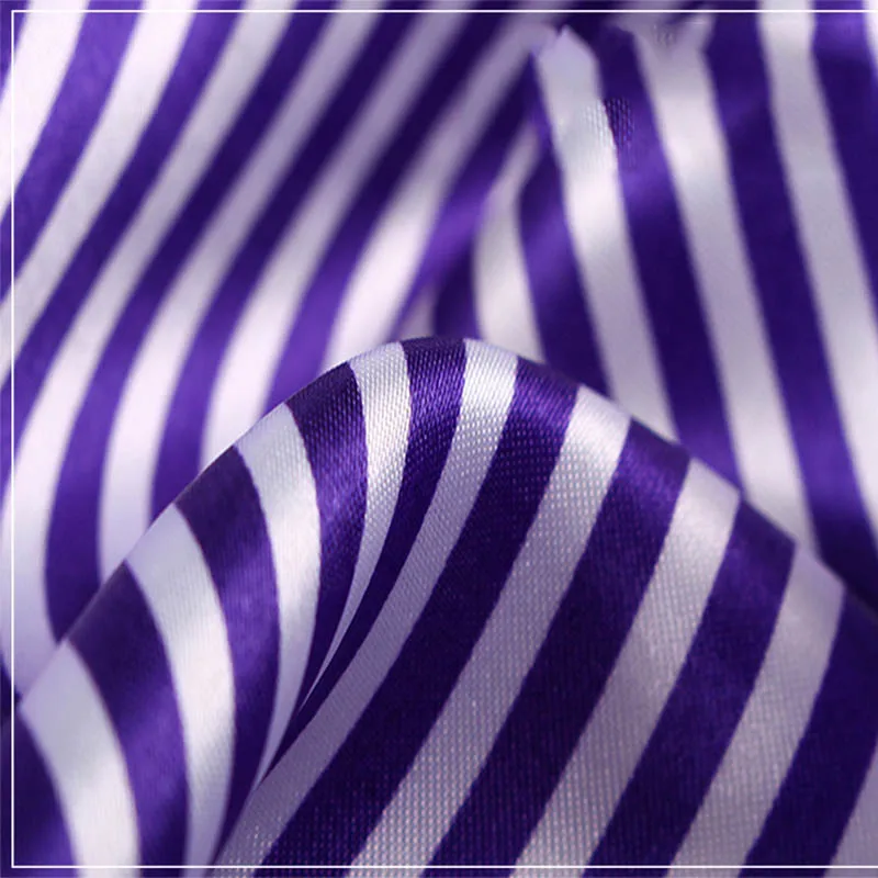 Printed Satin Fabric By The Meter for Wedding Decorate Gift Box Sewing Striped Fashion Classic Thin Drape Luster Soft Cloth Blue