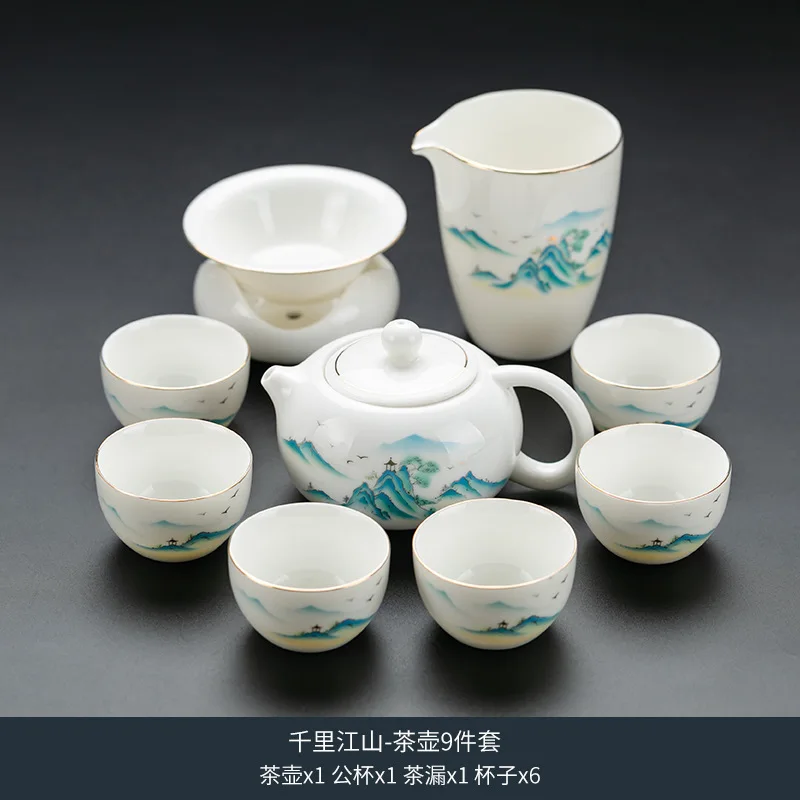 

Новинка 2024 года, бытовой чайный сервиз высокого класса из овечьего жира, полный набор из нефрита, китайский стиль, чайная чашка Gaiwan, чайный сервиз кунг-фу, подарочная коробка