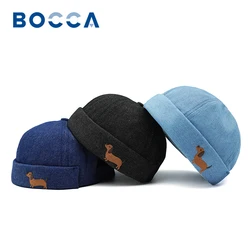 Bocca Cartoon Dog Embroidery Docker Cap Brimless Caps Without Visor Denim Adjustable Hat Hats Men Women Fashion Street Outdoor
