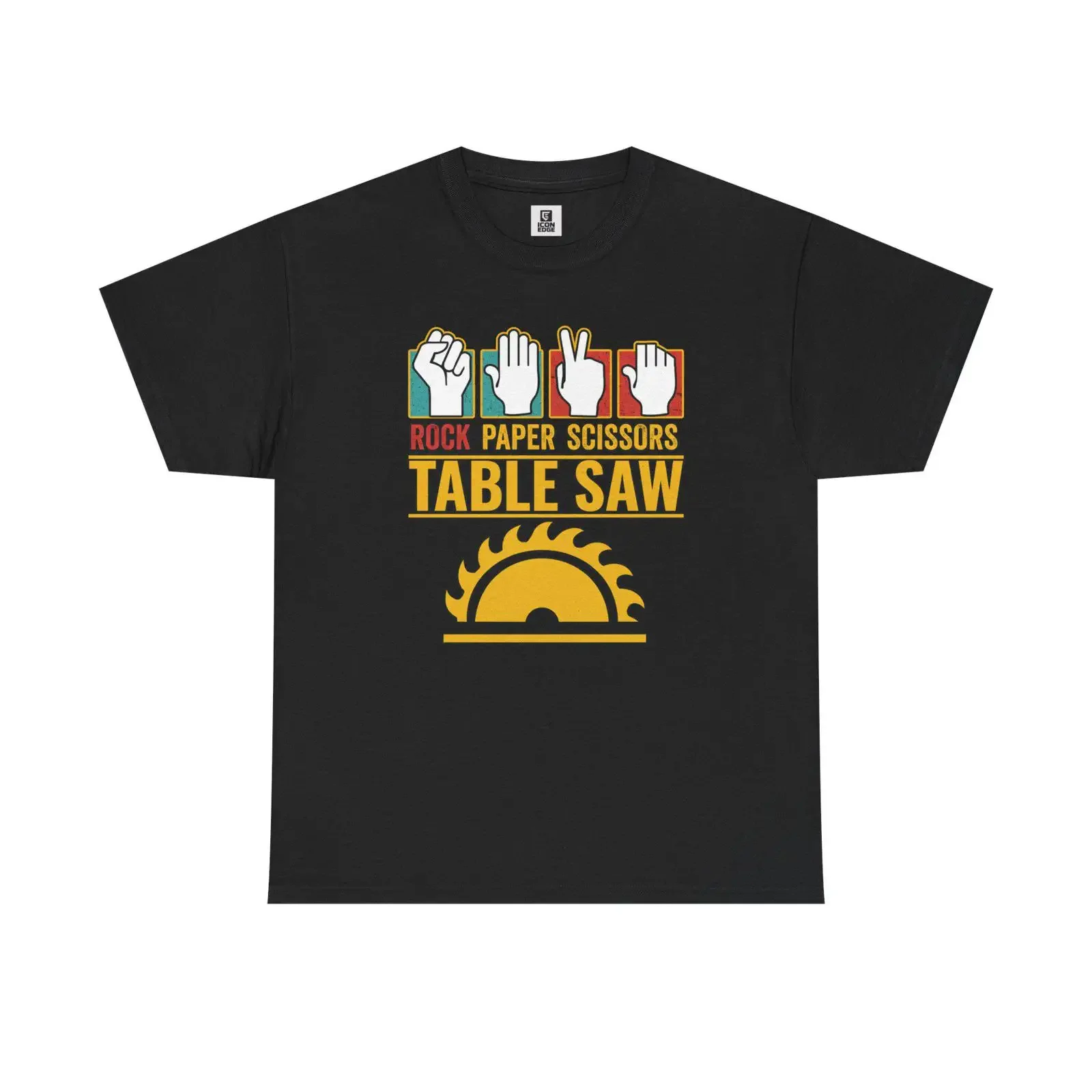Rock Paper Scissors Table Saw Funny T Shirt Woodworking Construction Humor for Him Father's Day Carpenter vintage Washed