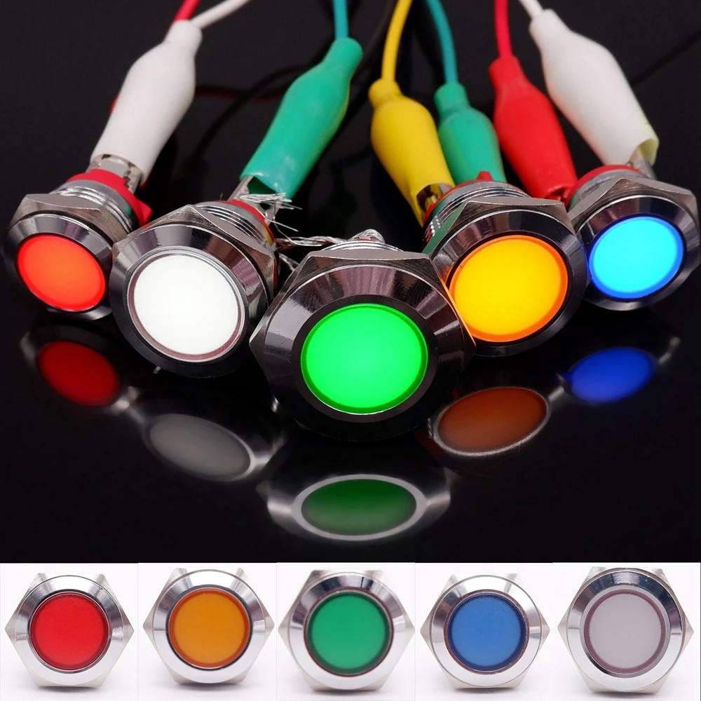 16mm 19mm 22mm Light Indicators Led Warning Signal Metal Pilot Lamp 3V 6V 12V 24V 220V Red Yellow Blue Green Screw/Pin Terminal