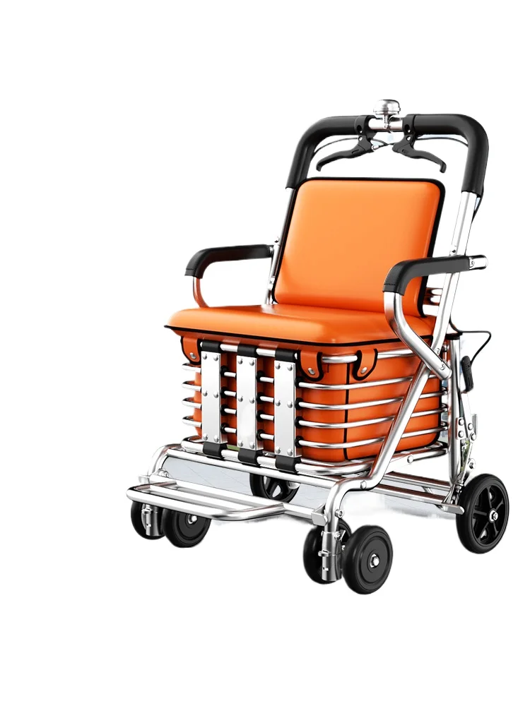 Foldable trolley for the elderly can push a sitting and walking shopping cart