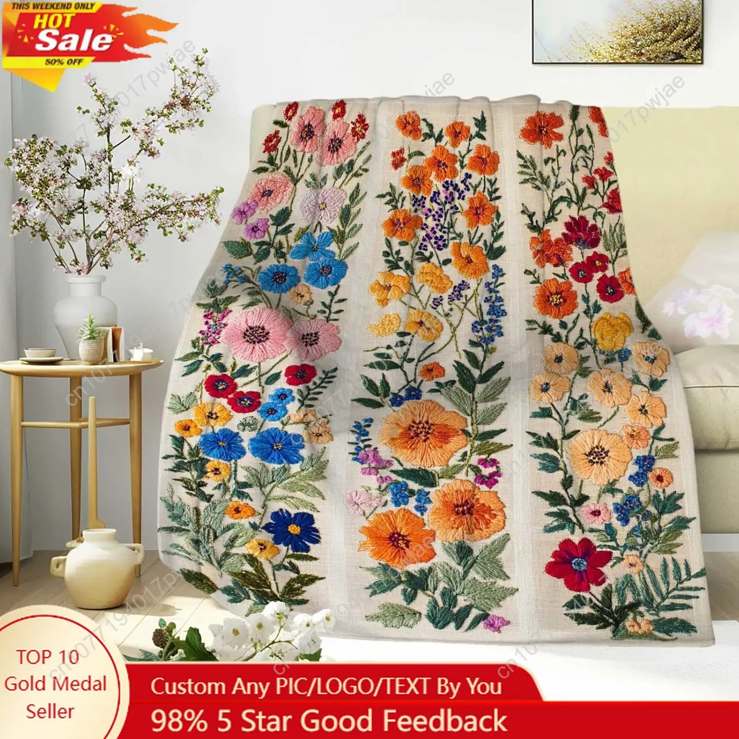 

Floral Panel Blanket, Multicolor Botanical Quilt Throw for Women Soft Lightweight Blanket for Home Living Room Custom blankets