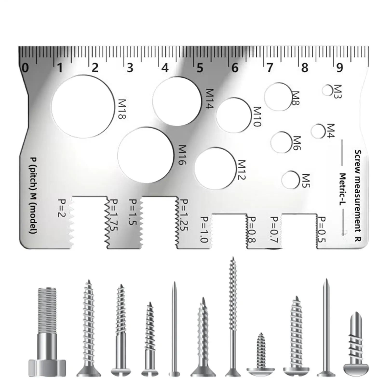 Screw Measuring Ruler Stainless Steel Screw Measuring Ruler Combination Precise Tooth Pitch Measurement Diameter PitchCaliper