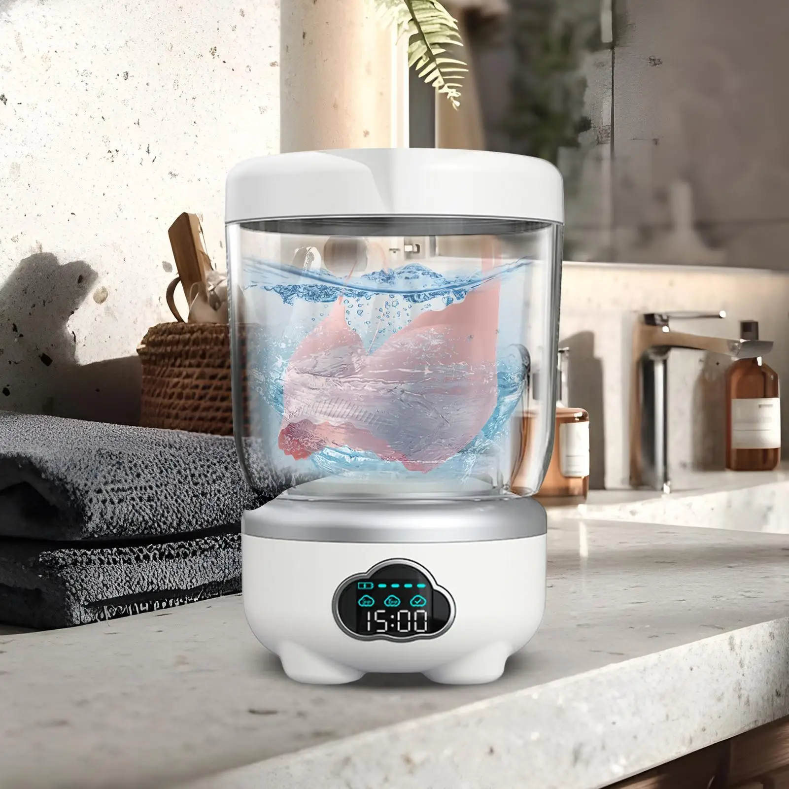 Mini Laundry Machine 1.6L Digital Display Clothing Washer Panty Washing Machine For Socks Delicate Fabrics Towels Laundry