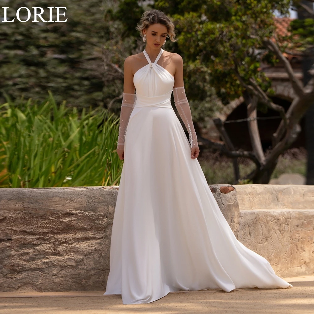 

LORIE Elegant Satin Wedding Dresses A-Line Halter Draped Pleated Beach Bride Prom Gown 2025 Charming Bridal Gowns Customized