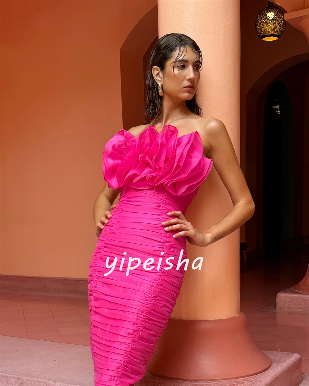 Customized Evening  Sexy Casual Ruched Clubbing A-line Strapless Bespoke Occasion Gown Midi Dresses