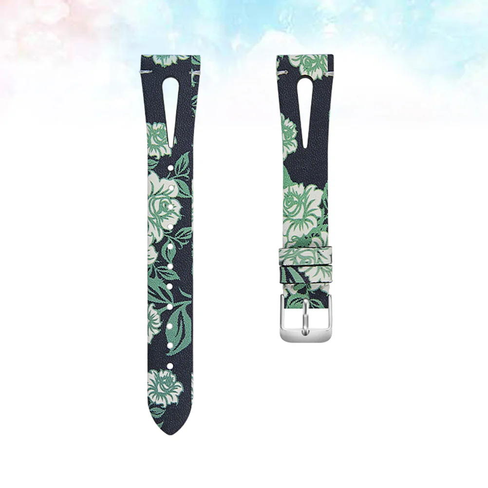 1pc Watch Band Watch Strap Watch Wristband Buckle Strap Hollow out T Shape Design Compatible for versa (Green Flower Printed)