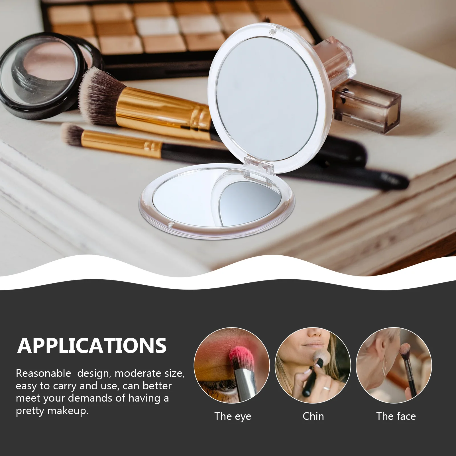 Kompaktowe lusterko mini składane okrągłe dwustronne z powiększeniem 1X i 10X do makijażu, podróżne, kieszonkowe, do torebki, na prezenty dla druhen