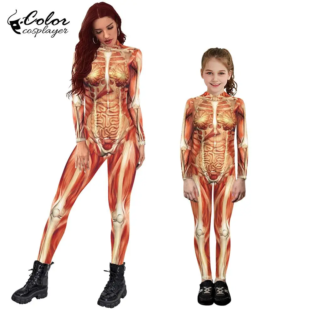 

Color Cosplayer Hallowen Family Matching Outfits 3D Printed Cosplay Costume Spandex Catsuit Parent-Child Bodysuit Zentai Suit