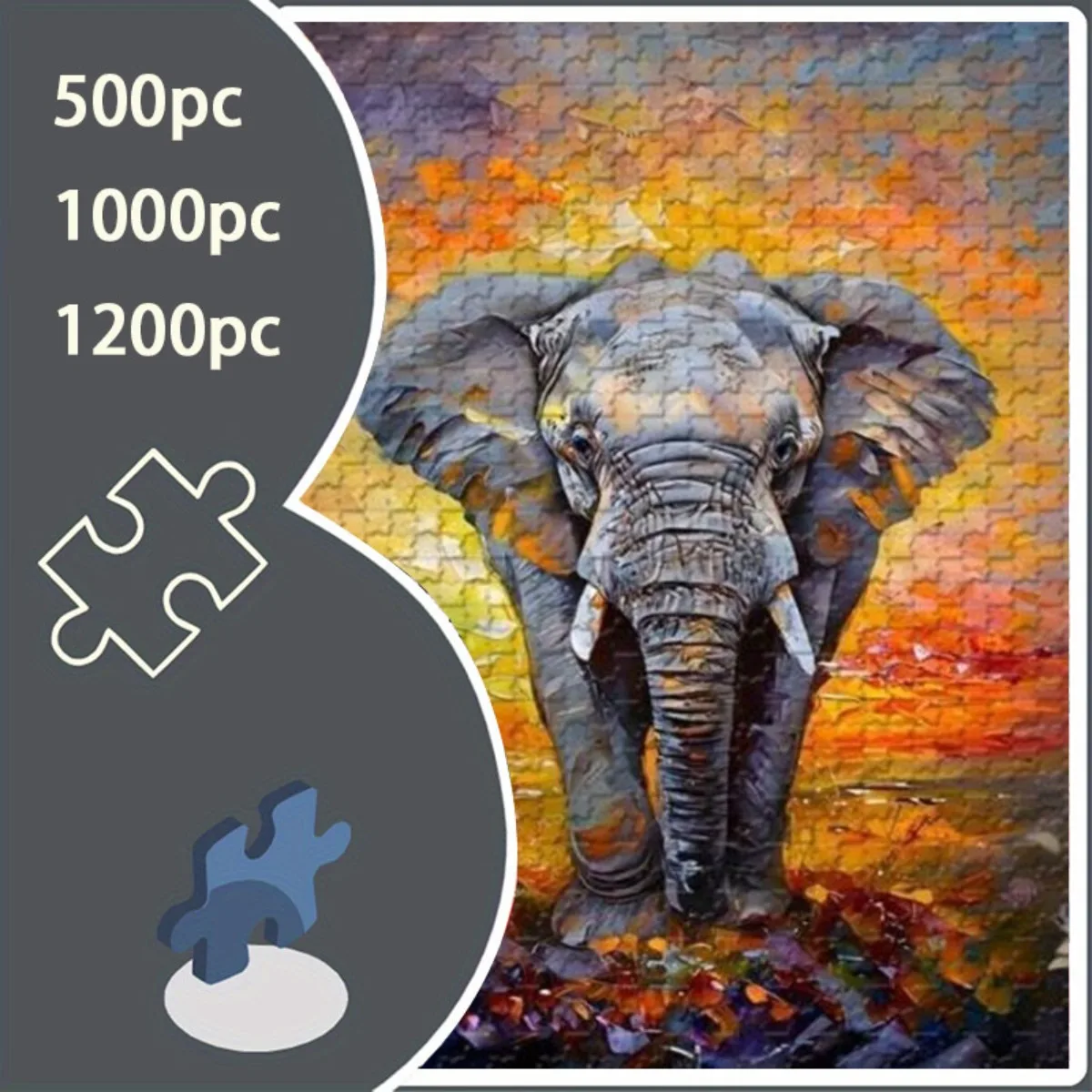 Puzzle con elefante da 500/1000/1200 pezzi per adulti e famiglie - Grande rompicapo sorprendente con cartone spesso e durevole, V