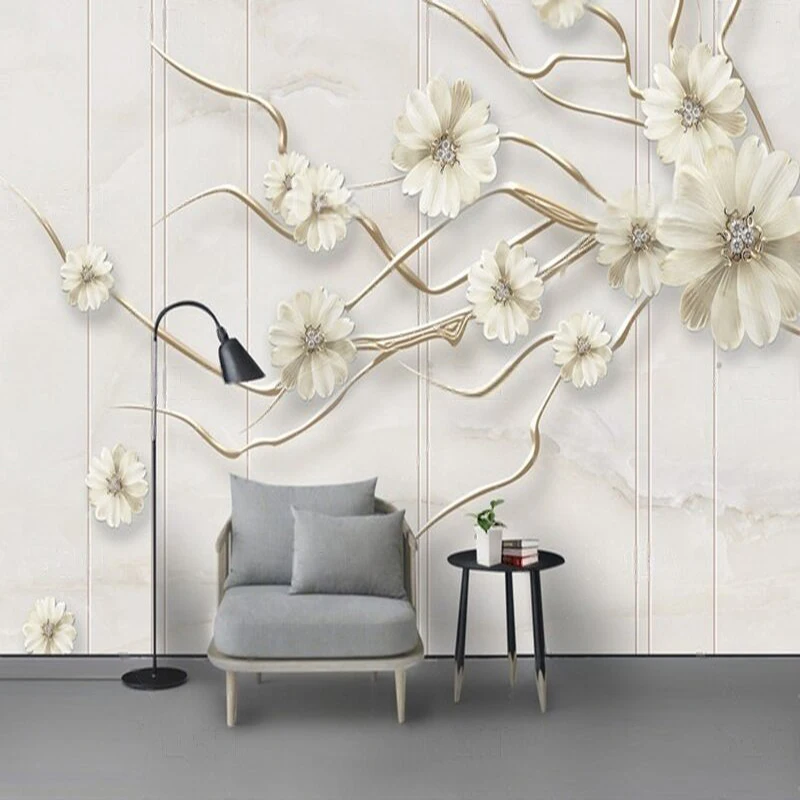 MU9068Custom Wallpaper Modern 3d relief branches and flowers white porcelain backgroundWall Painting Living Room Stickers Tapety