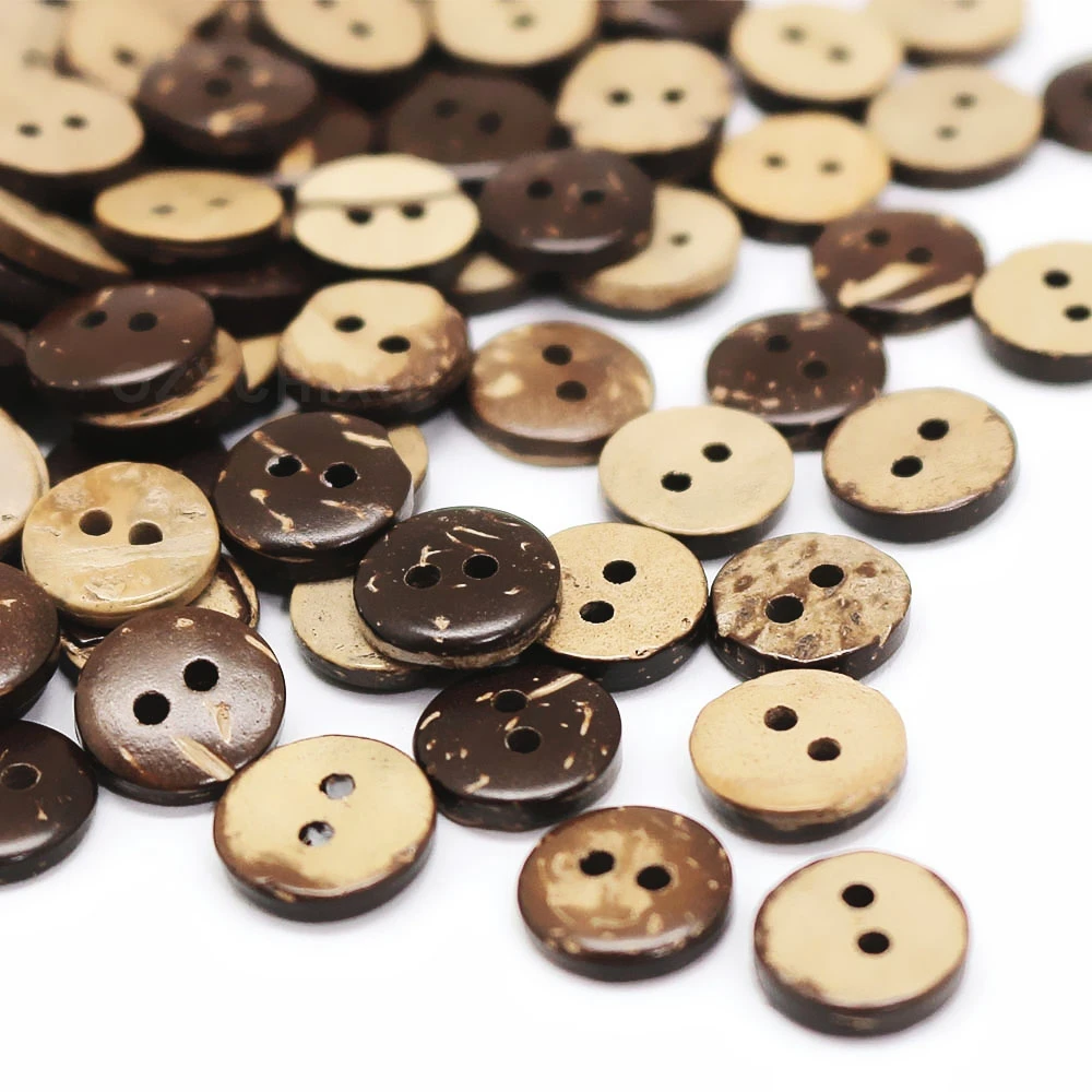 50/100 PCS/Lot 10mm Brown Coconut Shell 2 Holes Buttons Sewing Buttons For DIY Crafts Garment Sewing Accessories