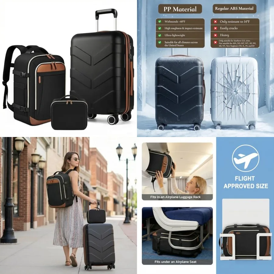 

Expandable Luggage Set with Backpack - 21In Suitcase with TSA Lock and Spinner Wheels, Lightweight PP Hardshell Travel Luggage