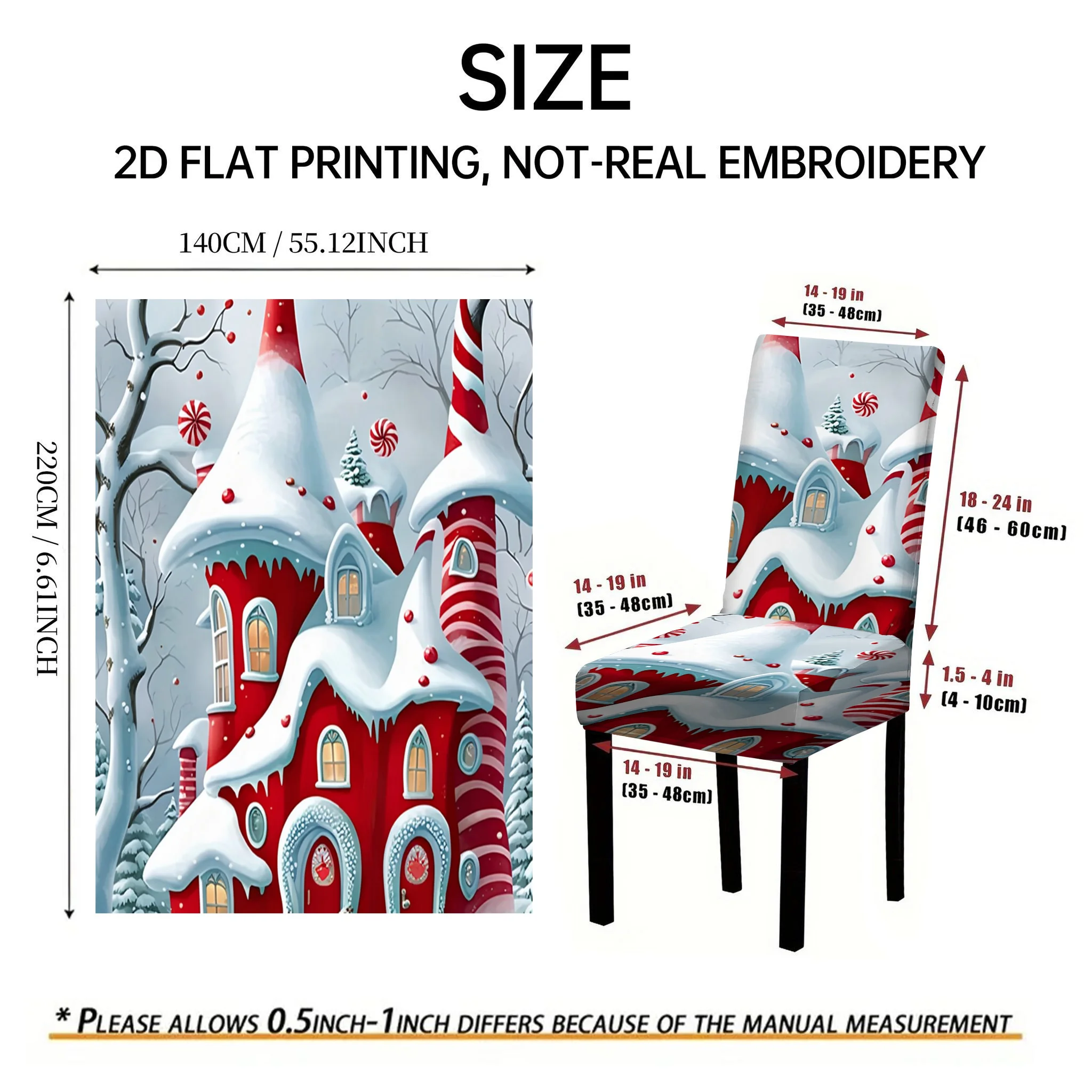2/4/6PCS Christmas snow fairy tale cottage dining chair covers 2D flat printed snow view Christmas restaurant holiday decoration