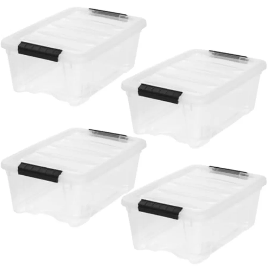 

Storage Bins with Lids, 13 Quart, Made in USA Stackable See-Through Organizing Solution Latches Durable Nestable Containers Sec
