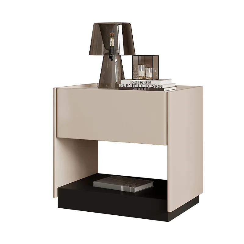 

Italian minimalist solid wood bedside table modern minimalist light luxury high-end rock slab household bedroom bedside storage