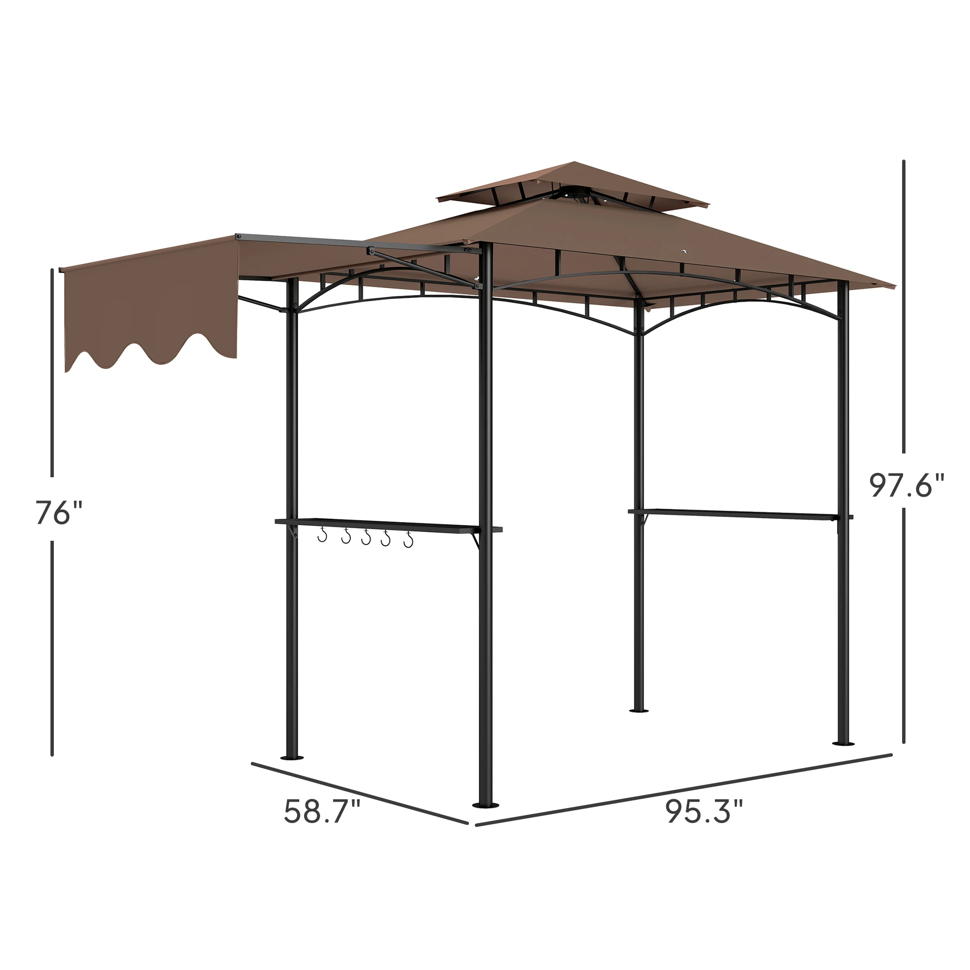 8' x 5' Grill Gazebo, 2-Tier Outdoor BBQ Gazebo, Brown image 8
