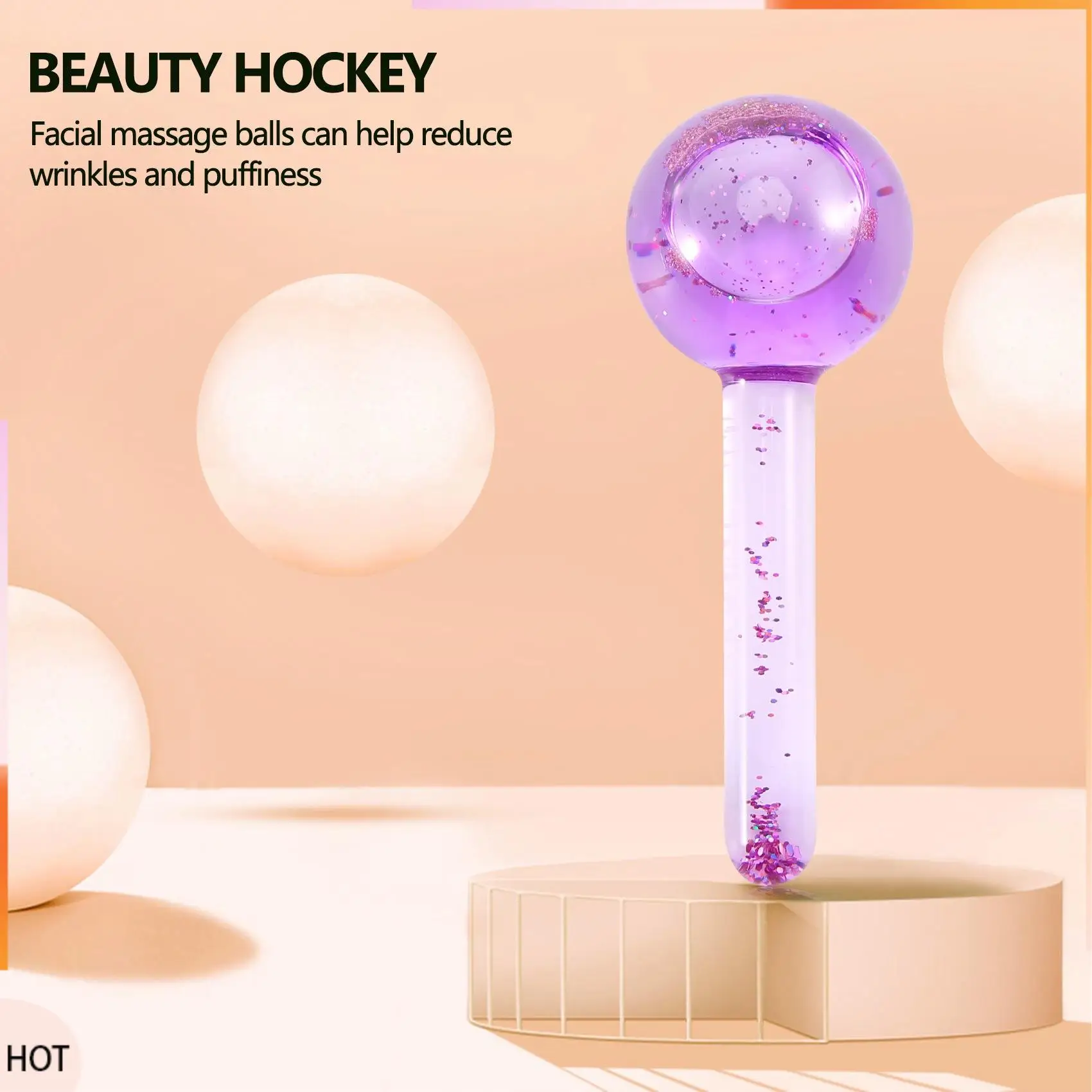 

A49Z 2Pcs Beauty Ice Hockey Face Massage Skin Care Crystal Glass Beauty Ball Ice Wave Stick