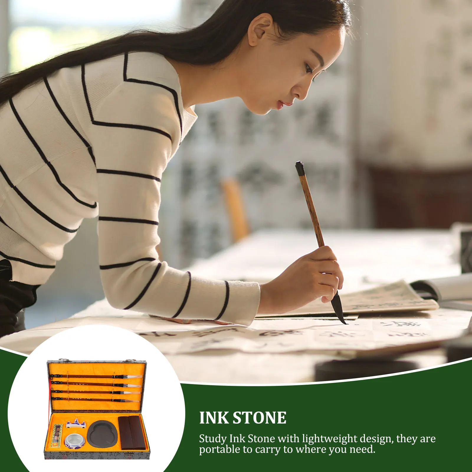 1Set Chinese Calligraphy Brush Set High-Quality Portable Ink Stone and Writing Brush for Students Practice Professional Painting