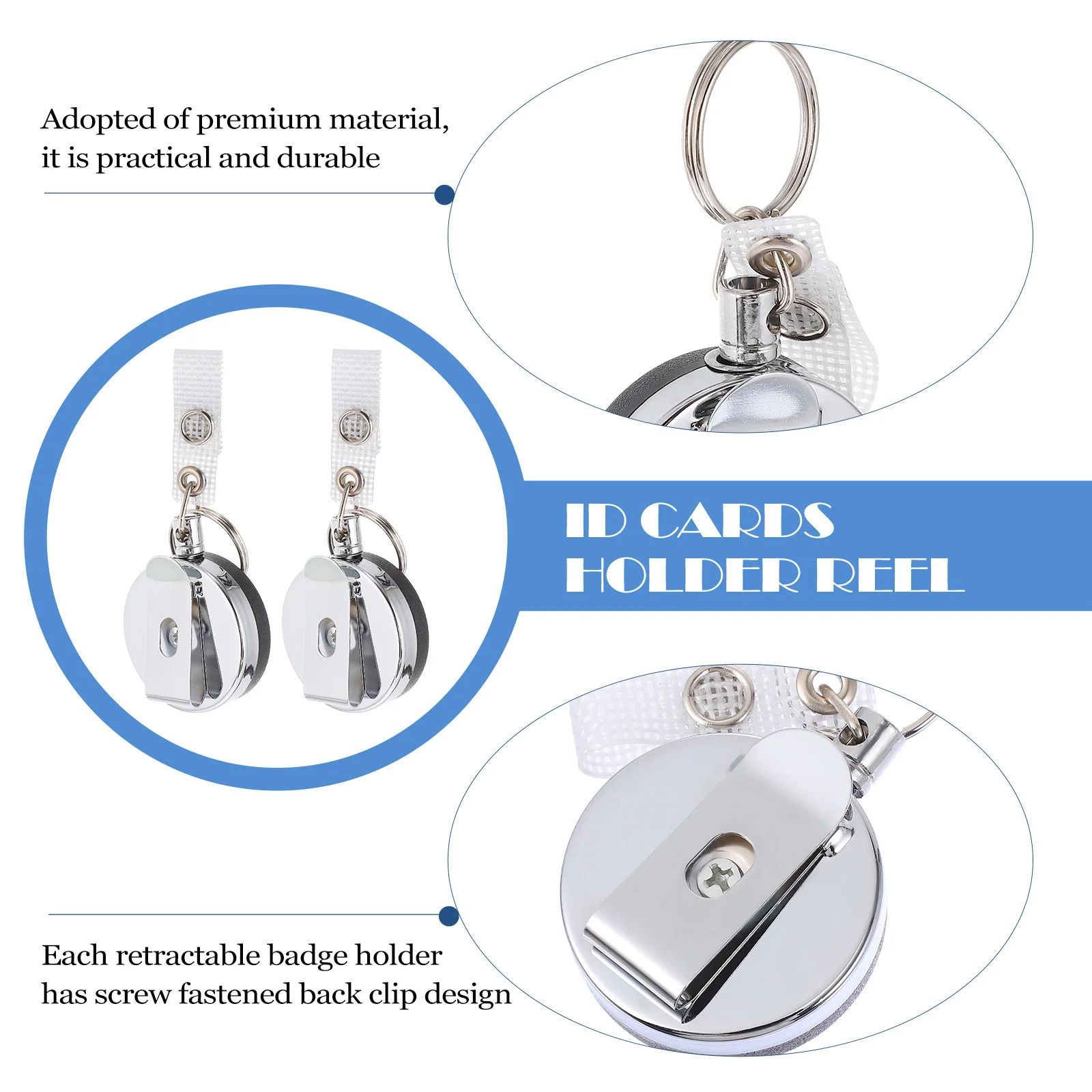2 قطعة المفاتيح المعدنية قابل للسحب شارة حامل حزام كليب لبطاقات الهوية اسم العلامة العمل شارة بكرة المنظم حلقة رئيسية الهاتف الحبل