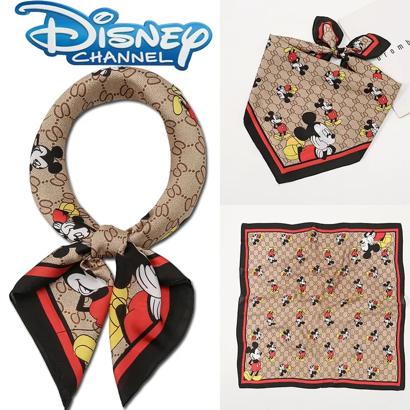 New Disney Silk Scarf Mickey Mouse Fashion Creative Ladies Multifunctional Square Scarf Animation Leisure Decorative Silk Scarf