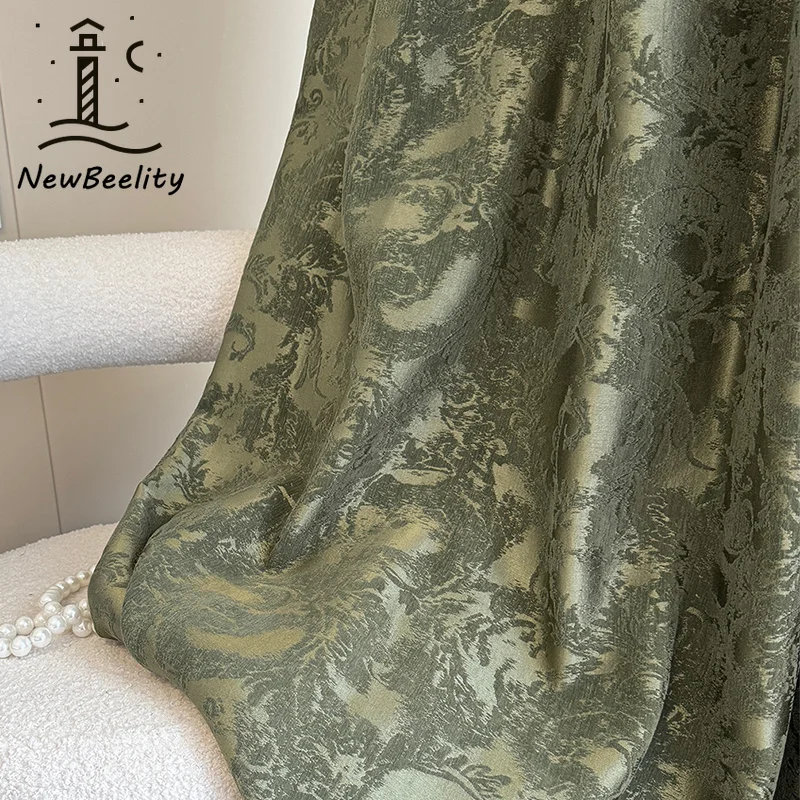 Nanyang Retro Green American Luxury Embossed Jacquard Pearlescent High-precision Chenille Curtain for Living Dining Room Bedroom
